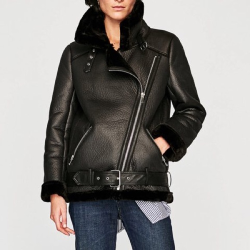 *SOLD* Zara Shearling Aviator/Biker Jacket